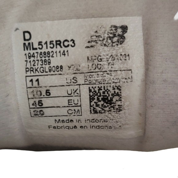 New Balance Mens 515 V3 ML515RC3 White Gray Running Shoes Sneakers Size 11 - Picture 4 of 5